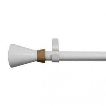Karnisz regulowany pojedynczy 19 mm 200-330 cm stożek biały/drewno