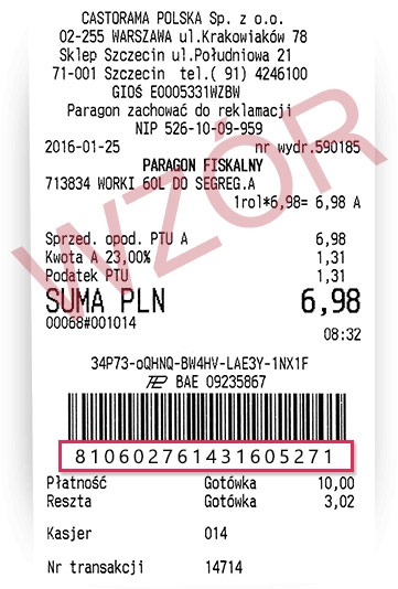 wzór paragonu